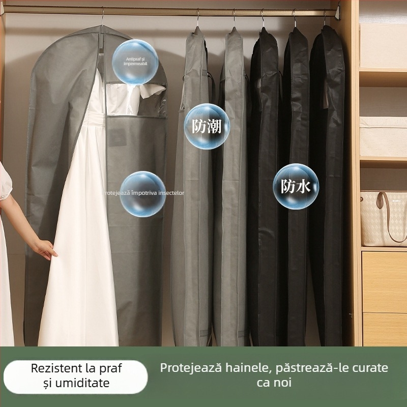 Set de protecție împotriva prafului pentru haine cu fereastră transparentă, stil simplu-modern; PEVA; pentru costum, palton, gecă cu puf și rochie de mireasă; protecție împotriva prafului și umezelii; pentru depozitare în călătorii sau dormitor.