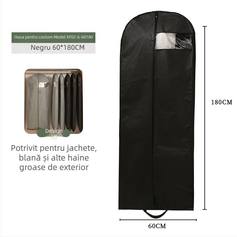 Set de protecție împotriva prafului pentru haine cu fereastră transparentă, stil simplu-modern; PEVA; pentru costum, palton, gecă cu puf și rochie de mireasă; protecție împotriva prafului și umezelii; pentru depozitare în călătorii sau dormitor.