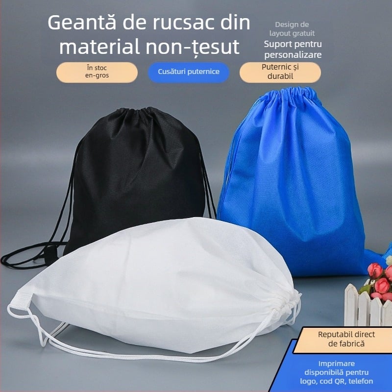 Rucsac din material netesut cu șnur, țesătură spunbond, imprimare prin transfer termic, personalizabil