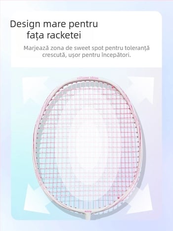 Rachetă de badminton – Cadru din fibră de carbon, greutate 85–89 g, lovitură directă, potrivită pentru începători