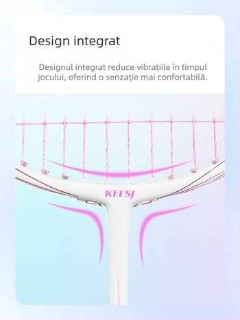 Rachetă de badminton – Cadru din fibră de carbon, greutate 85–89 g, lovitură directă, potrivită pentru începători