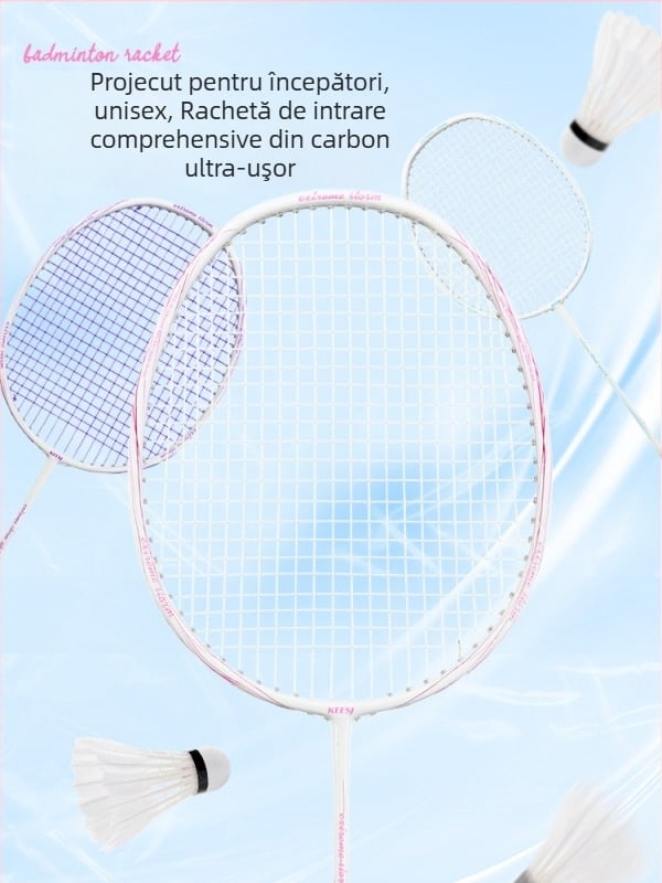 Rachetă de badminton – Cadru din fibră de carbon, greutate 85–89 g, lovitură directă, potrivită pentru începători