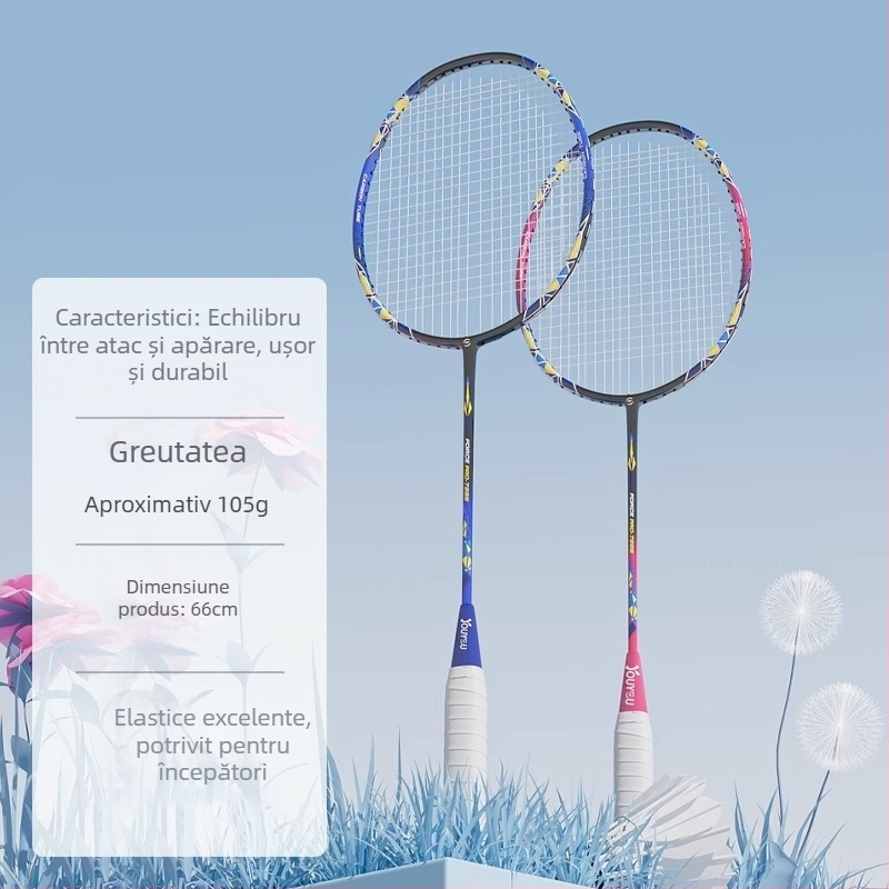 Rachetă de badminton – Cadru ferroalloy – Greutate 95–100 g – Tip rachetă: lovitură directă – Firuri: nailon – Tipărire logo: posibil – Pentru amatori și juniori