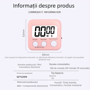 Kaitai KT temporizator digital cu alarmă și cronograf, afișaj LED, alimentare cu baterie, ABS carcasă, formă dreptunghiulară