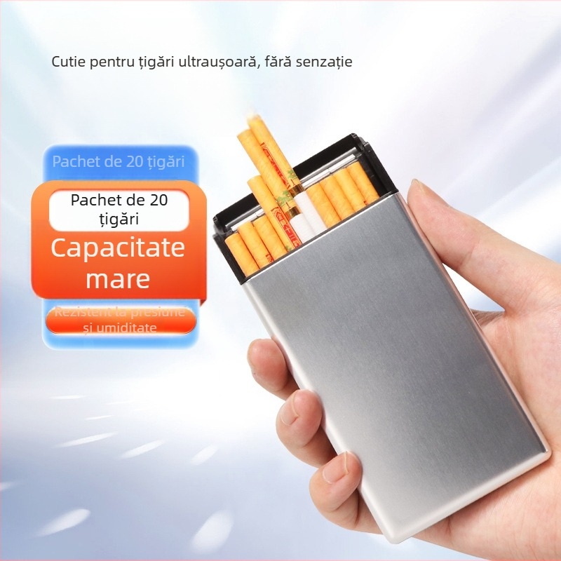 Caseretă metalică pentru țigări, ultra-subțire, capac glisant, 20 țigări, stil modern minimalist