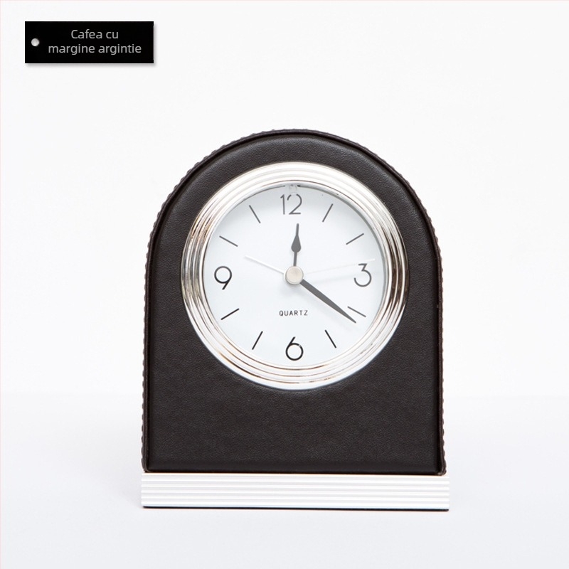 Ceas deșteptător pentru camere de hotel, carcasă din piele PU, mecanism Seiko, afișaj LED cu citire analogică și digitală, iluminare nocturnă, cronograf, afișaj 24 de ore