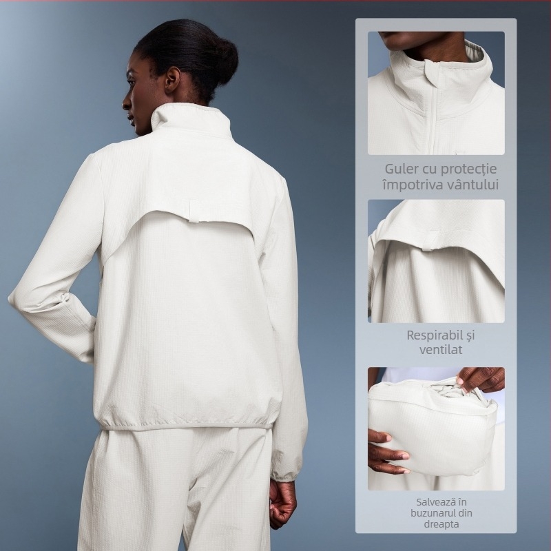 Geacă damă de exterior, impermeabilă și rezistentă la vânt, cu guler înalt, mâneci lungi, fără căptușeală