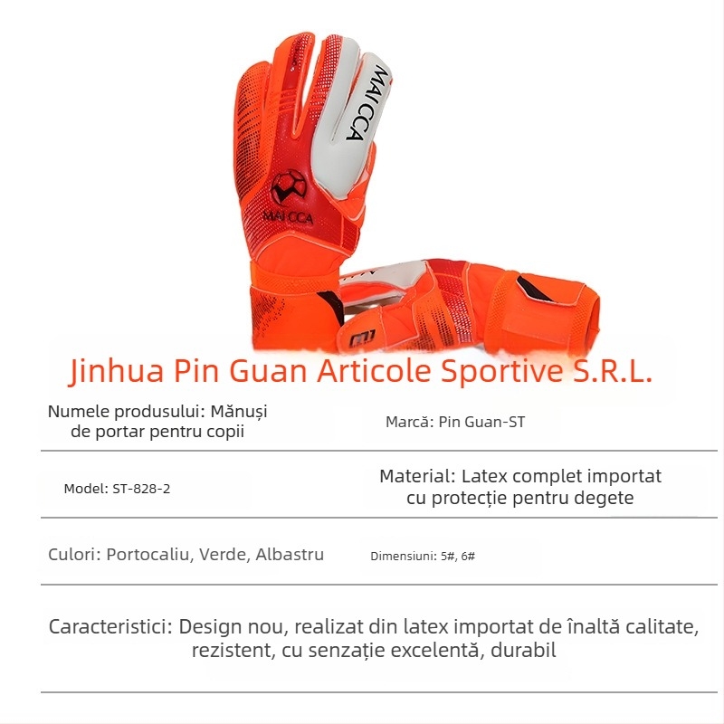 Mănuși de portar pentru copii, latex cu protecție a degetelor, ST-828-2, Pinguan, antrenament de fotbal
