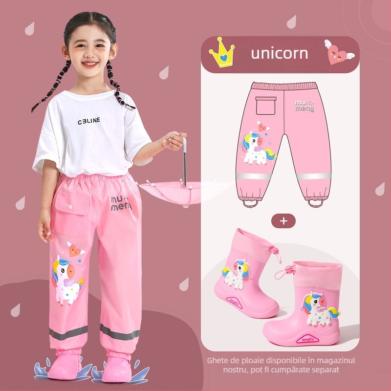 Pantaloni de ploaie pentru copii - țesătură Oxford impermeabilă, strat PU, imprimare logo disponibil