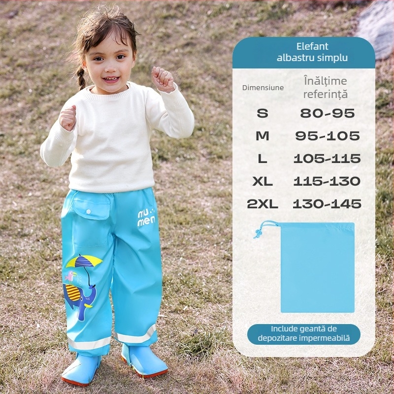 Pantaloni de ploaie pentru copii - țesătură Oxford impermeabilă, strat PU, imprimare logo disponibil