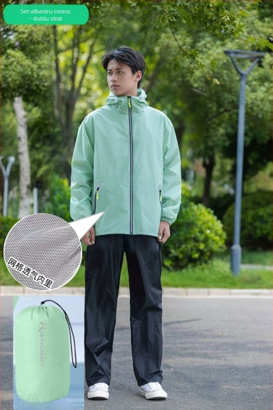 Set Huijia de palto și pantaloni de ploaie, ultra-subțire din taftă, strat PU impermeabil, pentru motocicletă/e-bike, tip divizat