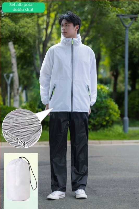 Set Huijia de palto și pantaloni de ploaie, ultra-subțire din taftă, strat PU impermeabil, pentru motocicletă/e-bike, tip divizat