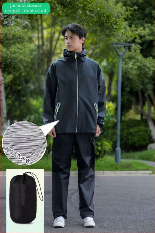Set Huijia de palto și pantaloni de ploaie, ultra-subțire din taftă, strat PU impermeabil, pentru motocicletă/e-bike, tip divizat