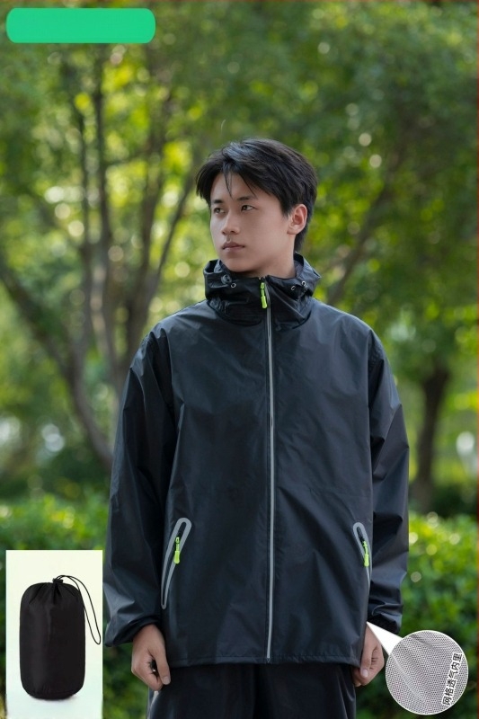 Set Huijia de palto și pantaloni de ploaie, ultra-subțire din taftă, strat PU impermeabil, pentru motocicletă/e-bike, tip divizat