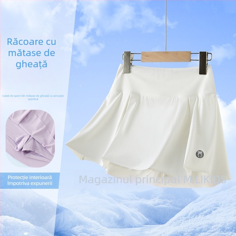 Fustă plisată pentru copii pentru badminton, material Ice Silk cu uscare rapidă, 89,1% nylon, croială în formă de A, căptușită cu nylon, vară