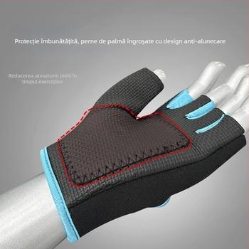 Mănuși de fitness unisex, din cauciuc respirabil, potrivire universală, protecție a palmei, design cu degete parțial acoperite pentru antrenament și ciclism
