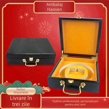 Cutie din lemn cu model piele PU, capac rabatabil, căptușeală EVA și flanel moale, dimensiuni personalizabile (lungime, lățime, înălțime), grosime 1 cm