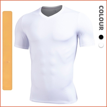 Tricou sport masculin, slim, cu mâneci scurte, decolteu în V, uscare rapidă, 95% poliester + 5% elastan, pentru antrenamentele de vară