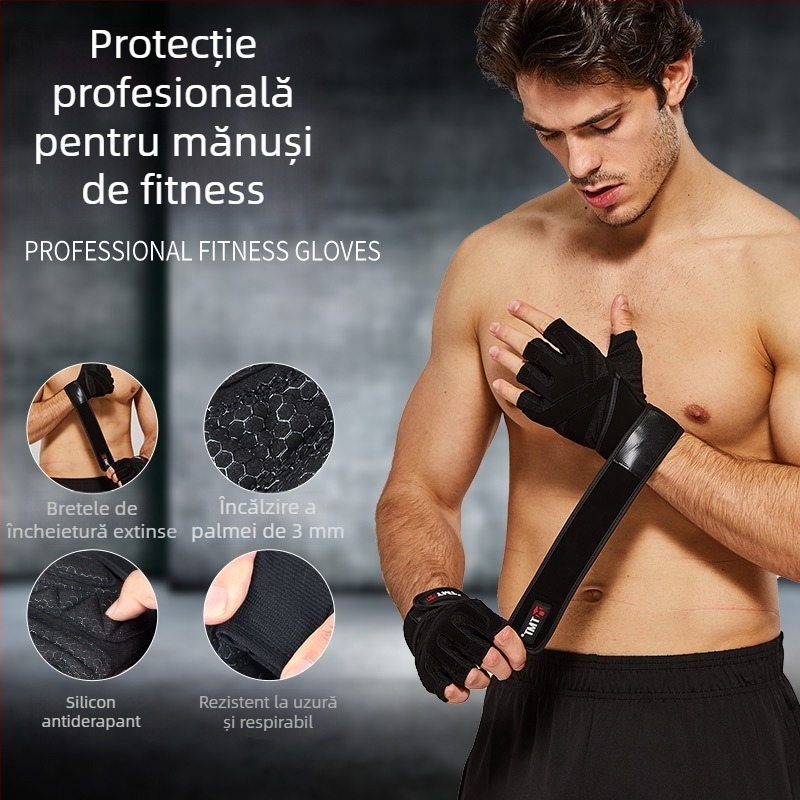 Mănuși de antrenament pentru fitness cu protecție a palmei – aderență anti-alunecare, poliester, pentru adulți, pentru fitness în aer liber și ciclism