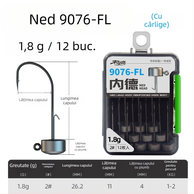 Ordinary Road Cârlig Ned cu cap de plumb, cu cârlig, pentru pescuit bass în rezervoare