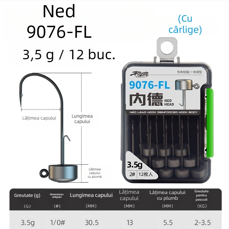 Ordinary Road Cârlig Ned cu cap de plumb, cu cârlig, pentru pescuit bass în rezervoare