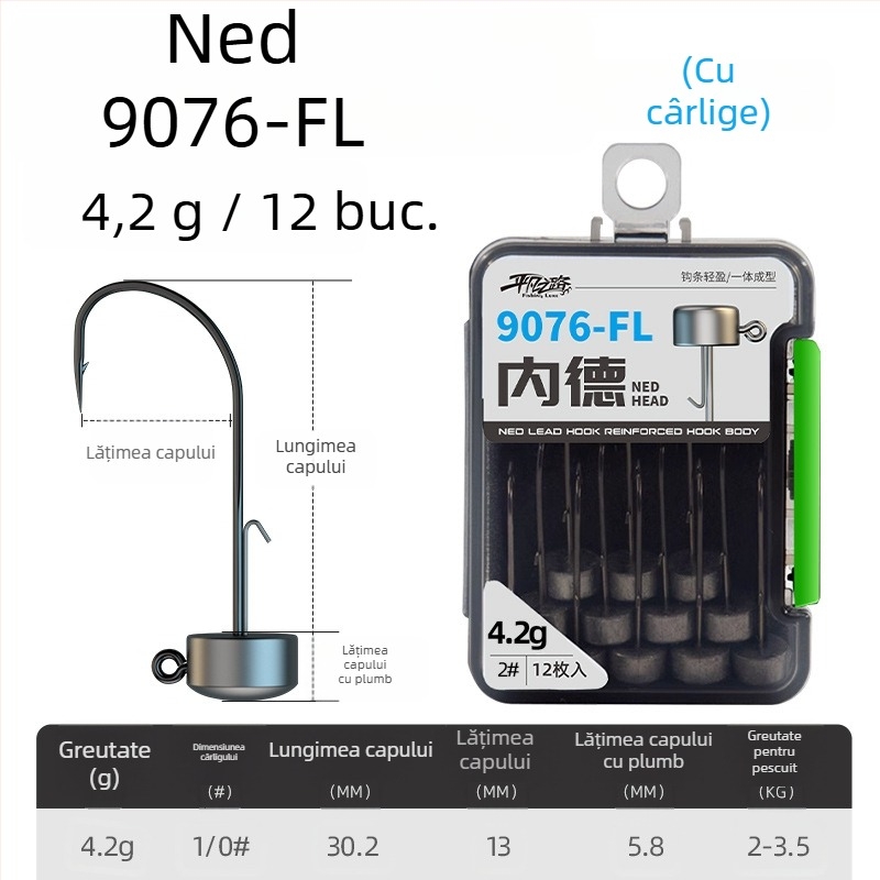 Ordinary Road Cârlig Ned cu cap de plumb, cu cârlig, pentru pescuit bass în rezervoare