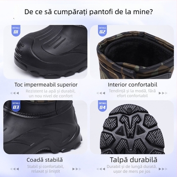 Ghete de zăpadă pentru bărbați, înalte, impermeabile de iarnă, model camuflaj, partea superioară din piele sintetică