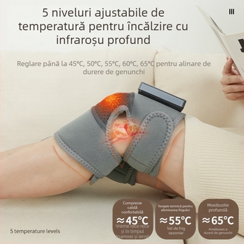 Banda încălzitoare pentru genunchi cu masaj prin vibrații pentru genunchi și umăr – fără fir, 5V, 7W, 45–60°C, trei trepte de control al temperaturii