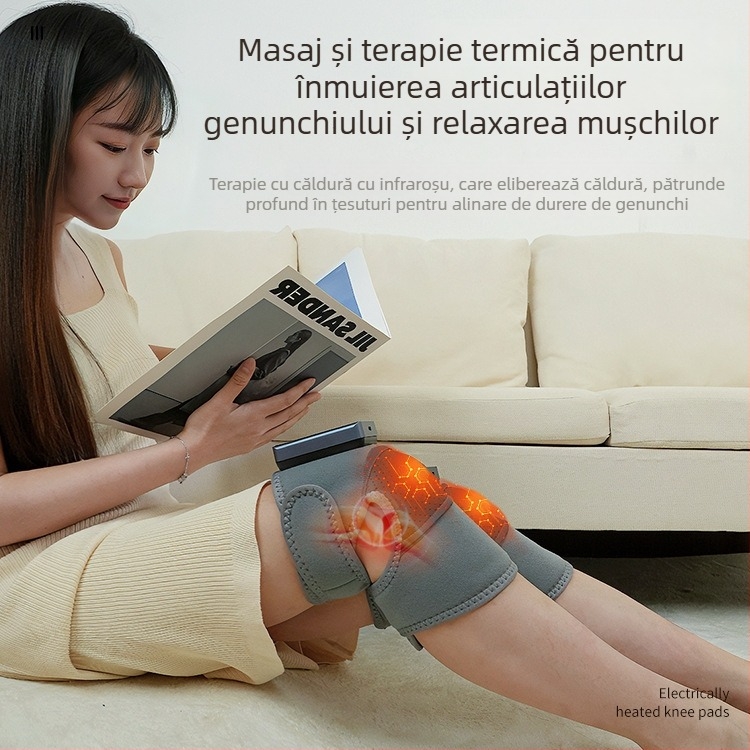 Banda încălzitoare pentru genunchi cu masaj prin vibrații pentru genunchi și umăr – fără fir, 5V, 7W, 45–60°C, trei trepte de control al temperaturii