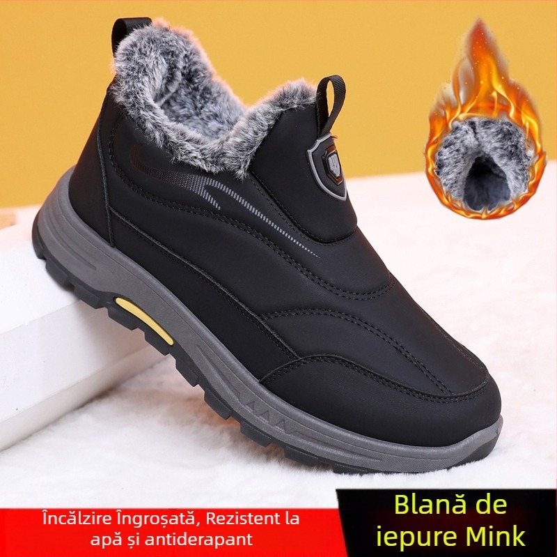 Cizme de zăpadă pentru bărbați | Casual, partea superioară din țesătură, talpă din cauciuc rezistent la uzură, calde și antiderapante, fără șireturi