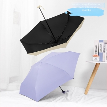 Umbrelă de soare și ploaie, cu cinci secțiuni, deschidere manuală, 6 brațe, UPF > 50, țesătură 210T