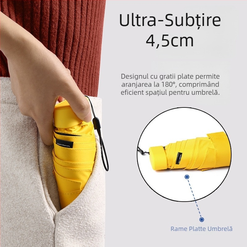 Umbrelă de soare și ploaie, cu cinci secțiuni, deschidere manuală, 6 brațe, UPF > 50, țesătură 210T