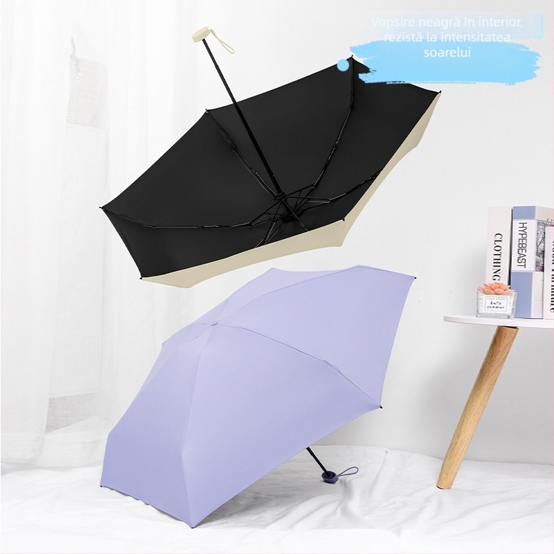 Umbrelă de soare și ploaie, cu cinci secțiuni, deschidere manuală, 6 brațe, UPF > 50, țesătură 210T