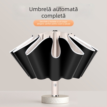 Umbrelă automată, pliabilă în trei, cu 8 brațe, husă din plastic, mâner din aluminiu