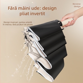 Umbrelă automată, pliabilă în trei, cu 8 brațe, husă din plastic, mâner din aluminiu