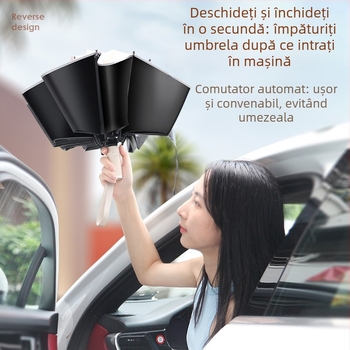 Umbrelă automată, pliabilă în trei, cu 8 brațe, husă din plastic, mâner din aluminiu