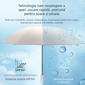 Umbrelă automată, pliabilă în trei, cu 8 brațe, husă din plastic, mâner din aluminiu