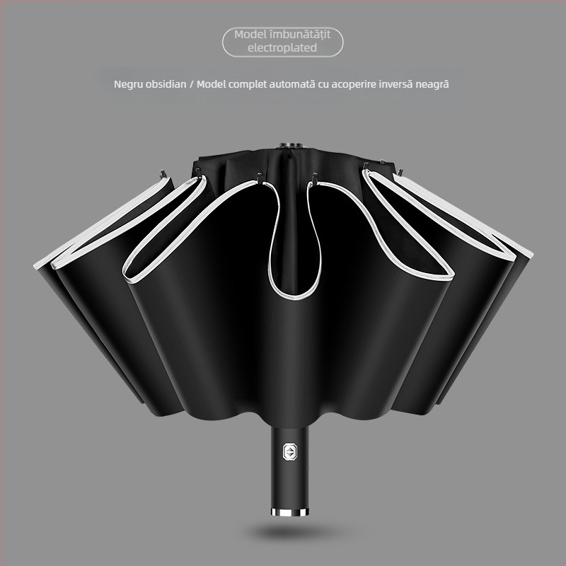 Umbrelă automată, pliabilă în trei, cu 8 brațe, husă din plastic, mâner din aluminiu