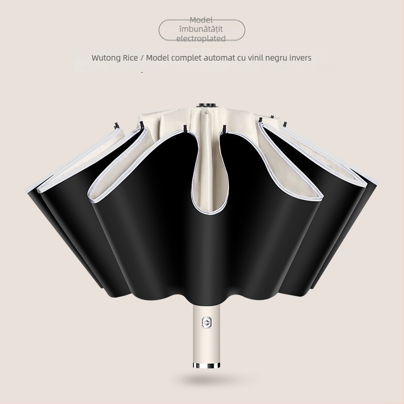Umbrelă automată, pliabilă în trei, cu 8 brațe, husă din plastic, mâner din aluminiu