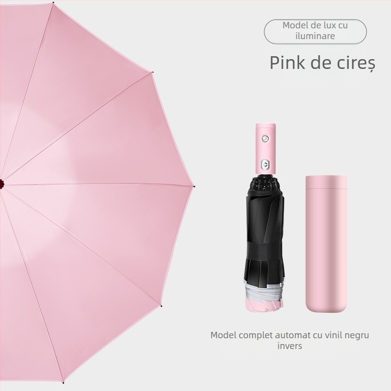 Umbrelă automată, pliabilă în trei, cu 8 brațe, husă din plastic, mâner din aluminiu