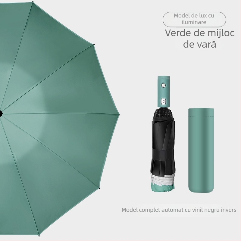 Umbrelă automată, pliabilă în trei, cu 8 brațe, husă din plastic, mâner din aluminiu