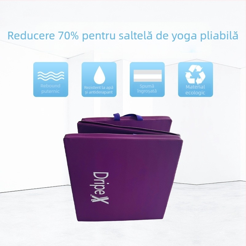 Covoraș pliabil în trei părți pentru exerciții și yoga, cu suprafață PU și căptușeală interioară PE din bumbac, protecție sport pentru copii pentru fitness și dans