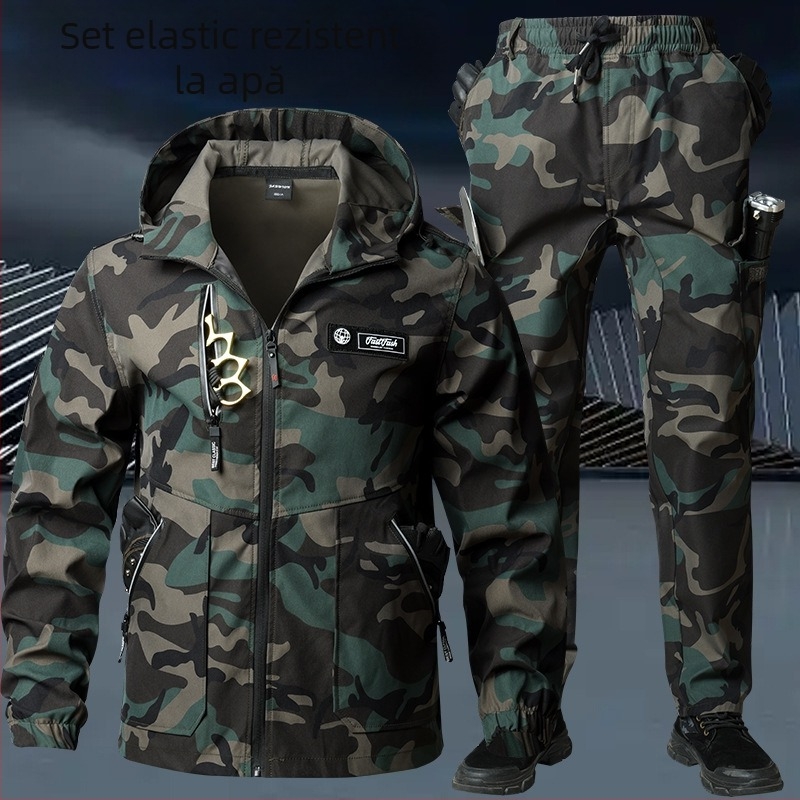 Set de lucru unisex, Camuflaj, Amestec din fibre chimice, Respirabil, Rezistent la uzură, Primăvară–Toamnă