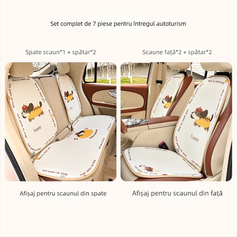 Acoperire pentru scaun auto - universală, stil desene animate, pentru toate anotimpurile, respirabil, suprafață Ice Silk, umplutură burete, stil plat