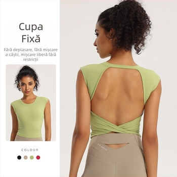 Top sport pentru femei fără mâneci, cu burete pentru bust, respirabil, uscare rapidă, elastic, spate deschis, pentru yoga și alergare