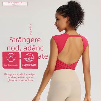 Top sport pentru femei fără mâneci, cu burete pentru bust, respirabil, uscare rapidă, elastic, spate deschis, pentru yoga și alergare