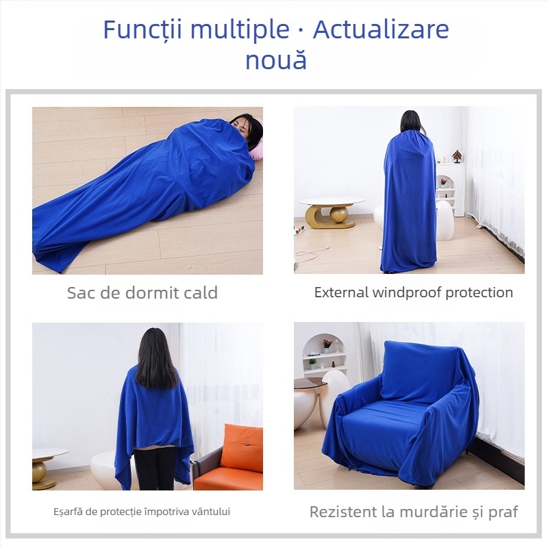 Sac de dormit tip plic din fleece pentru exterior, cu căptușeală din velvet, țesătură polar fleece, pentru adulți, 600 g
