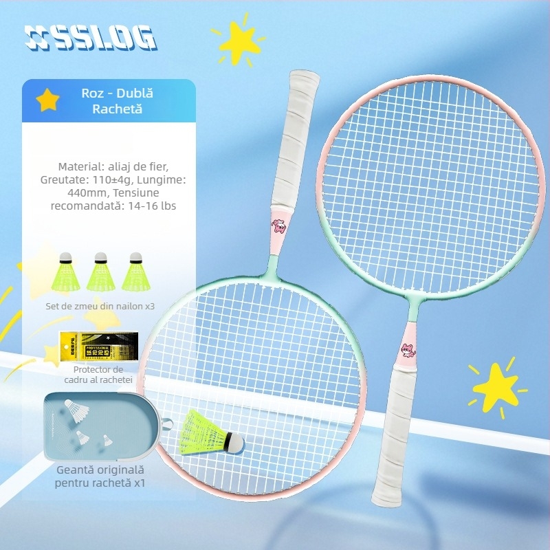 Rachetă de badminton pentru copii – ramă din aliaj de fier, greutate 95–100 g, priză G3