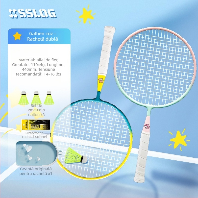 Rachetă de badminton pentru copii – ramă din aliaj de fier, greutate 95–100 g, priză G3