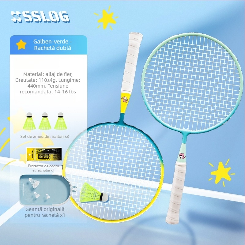 Rachetă de badminton pentru copii – ramă din aliaj de fier, greutate 95–100 g, priză G3